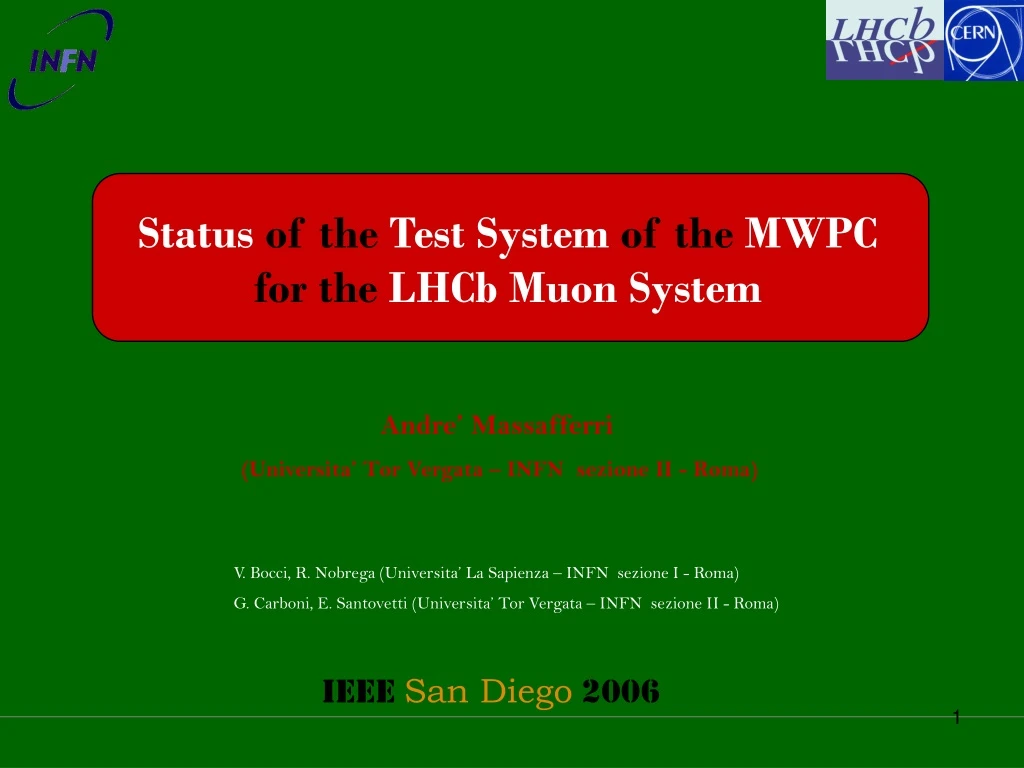 status of the test system of the mwpc
