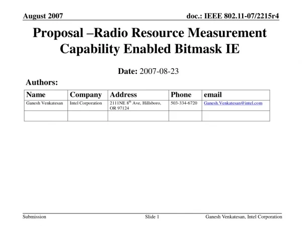 Proposal –Radio Resource Measurement Capability Enabled Bitmask IE