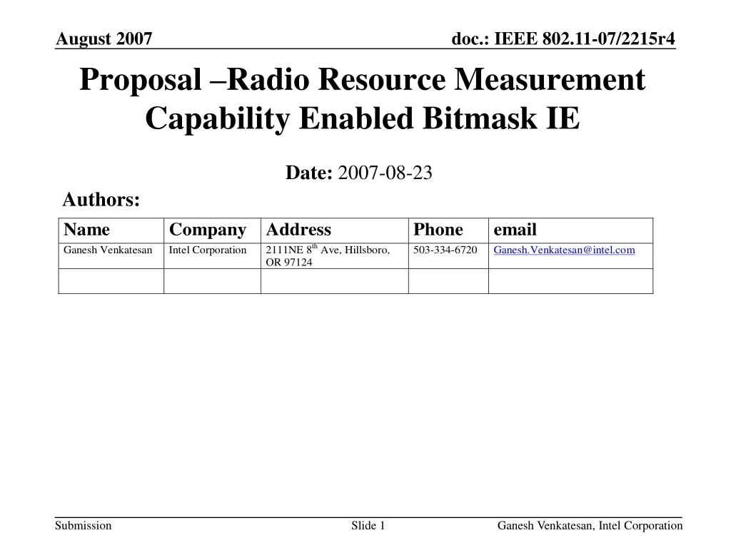 proposal radio resource measurement capability enabled bitmask ie