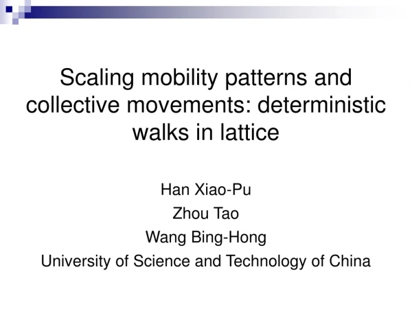 Scaling mobility patterns and collective movements: deterministic walks in lattice