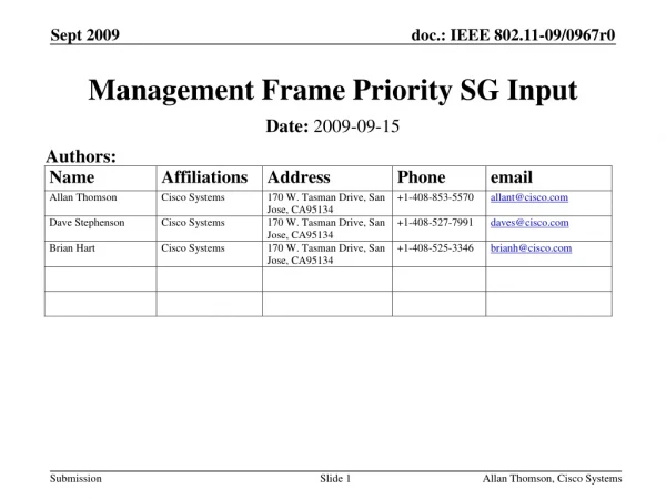 Management Frame Priority SG Input
