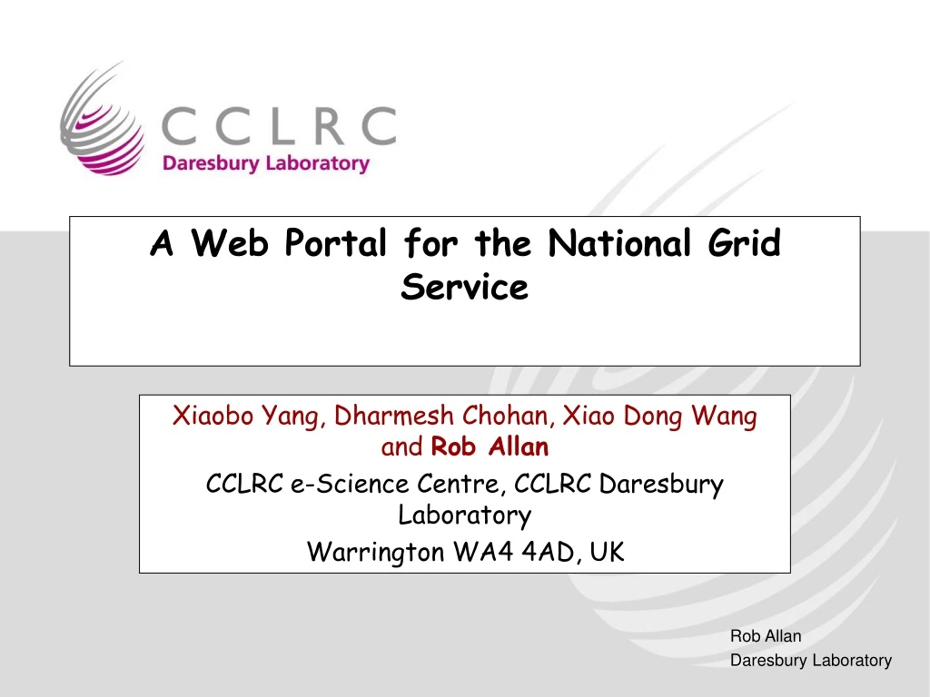 a web portal for the national grid service