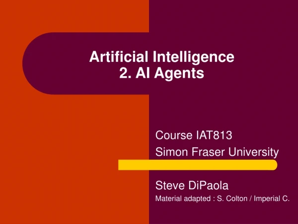 Artificial Intelligence 2. AI Agents