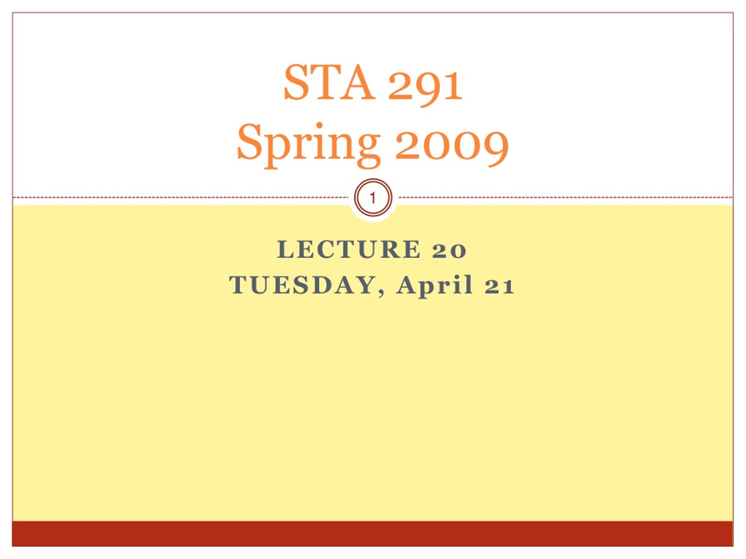 STA 291 Spring 2009 - slide 1