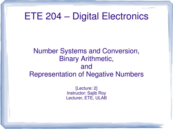 ETE 204 – Digital Electronics