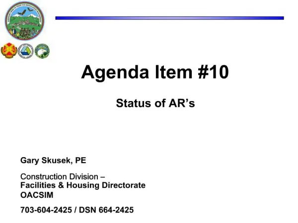 Agenda Item 10 Status of AR s
