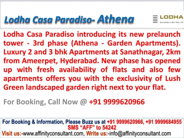 New Prelaunch Tower-Athena @09999620966 Lodha Casa Paradiso
