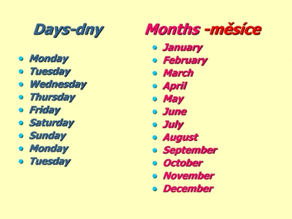 Days -dny Months -měsíce