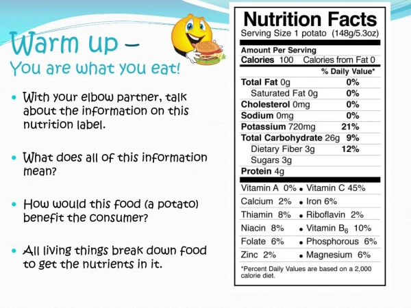 Warm up – You are what you eat!