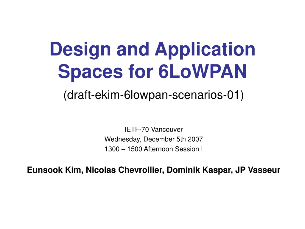 design and application spaces for 6lowpan