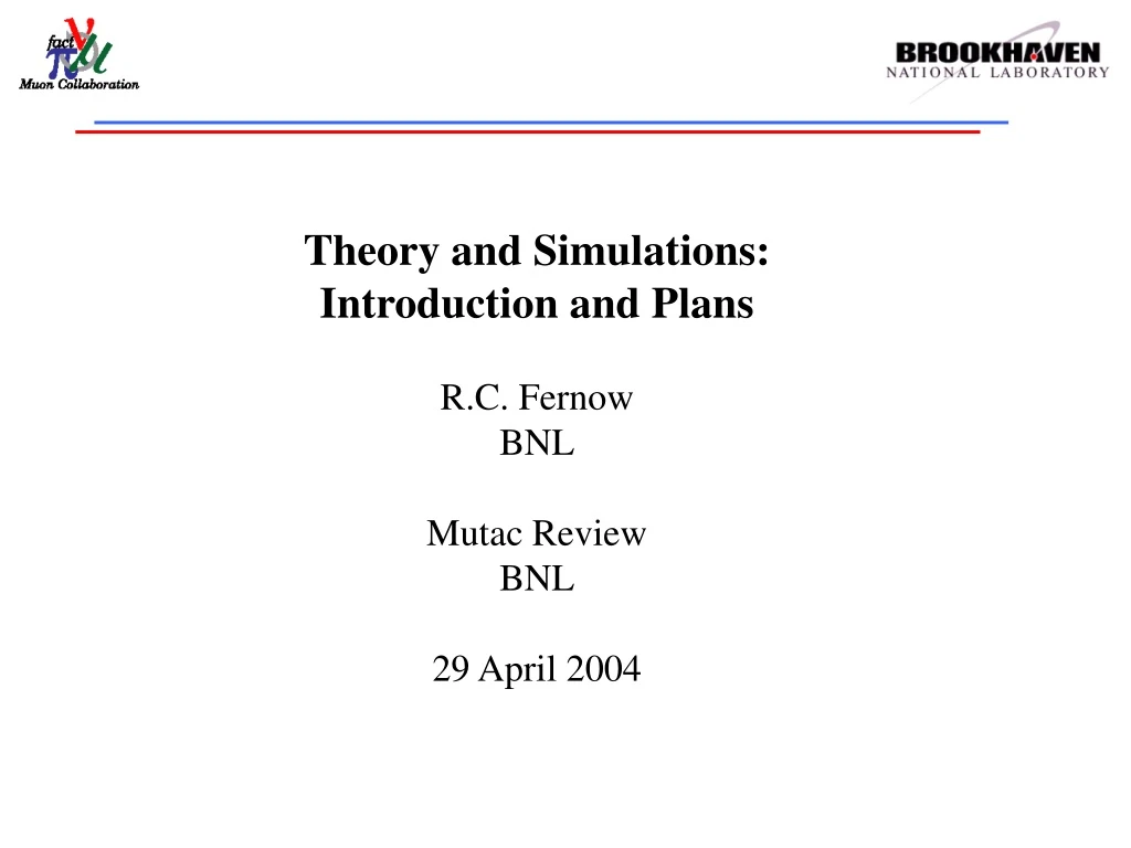 theory and simulations introduction and plans