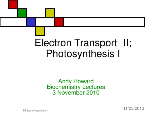 Electron Transport II; Photosynthesis I