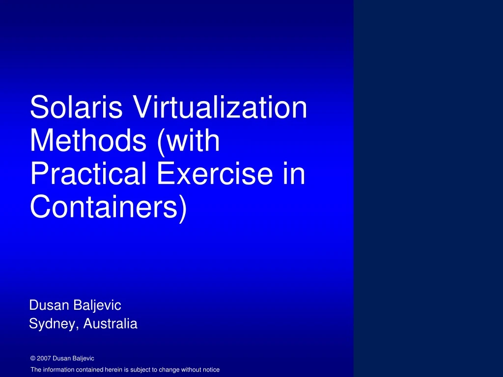solaris virtualization methods with practical exercise in containers
