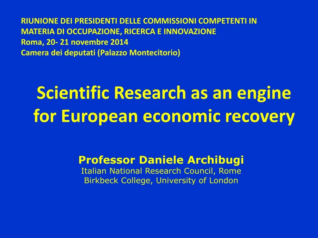scientific research as an engine for european economic recovery