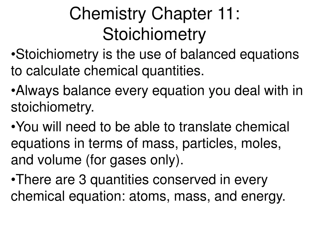 chemistry chapter 11 stoichiometry