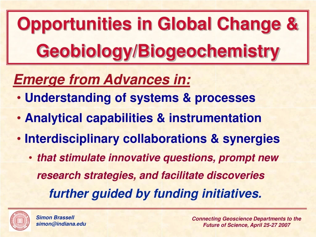 opportunities in global change geobiology