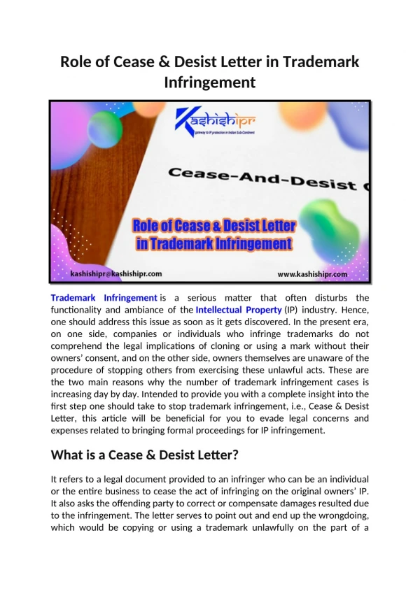 Role of Cease & Desist Letter in Trademark Infringement