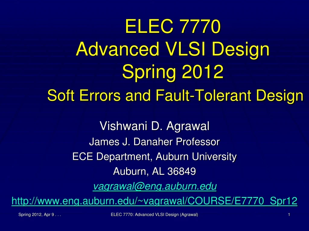 elec 7770 advanced vlsi design spring 2012 soft errors and fault tolerant design
