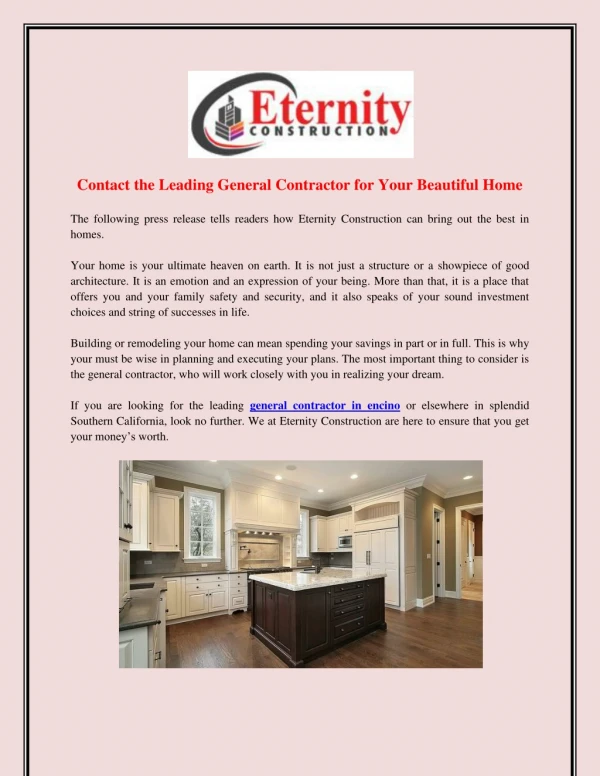 Contact the Leading General Contractor for Your Beautiful Home