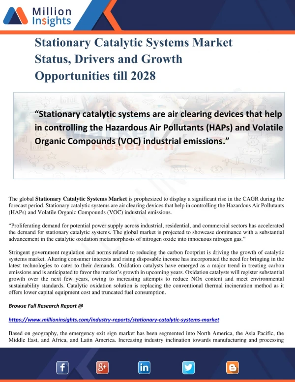 Stationary Catalytic Systems Market Status, Drivers and Growth Opportunities till 2028