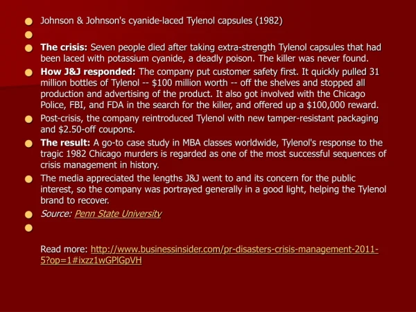 Johnson &amp; Johnson's cyanide-laced Tylenol capsules (1982)