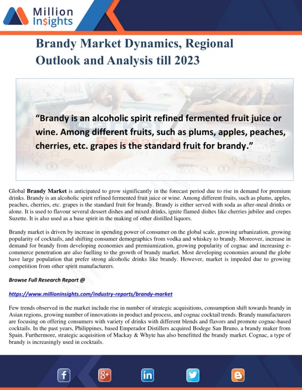 Brandy Market Dynamics, Regional Outlook and Analysis till 2023
