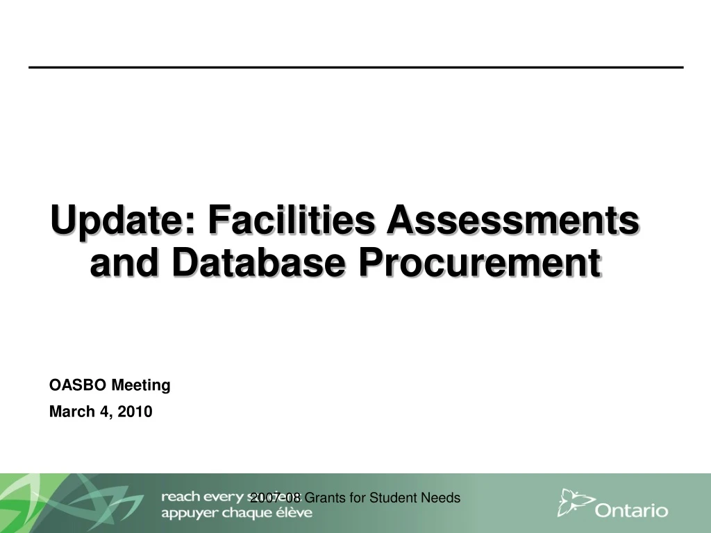 update facilities assessments and database