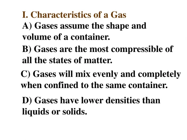 I. Characteristics of a Gas