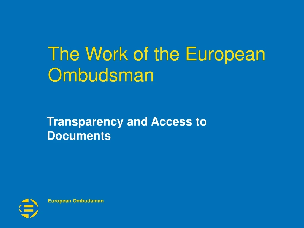 the work of the european ombudsman