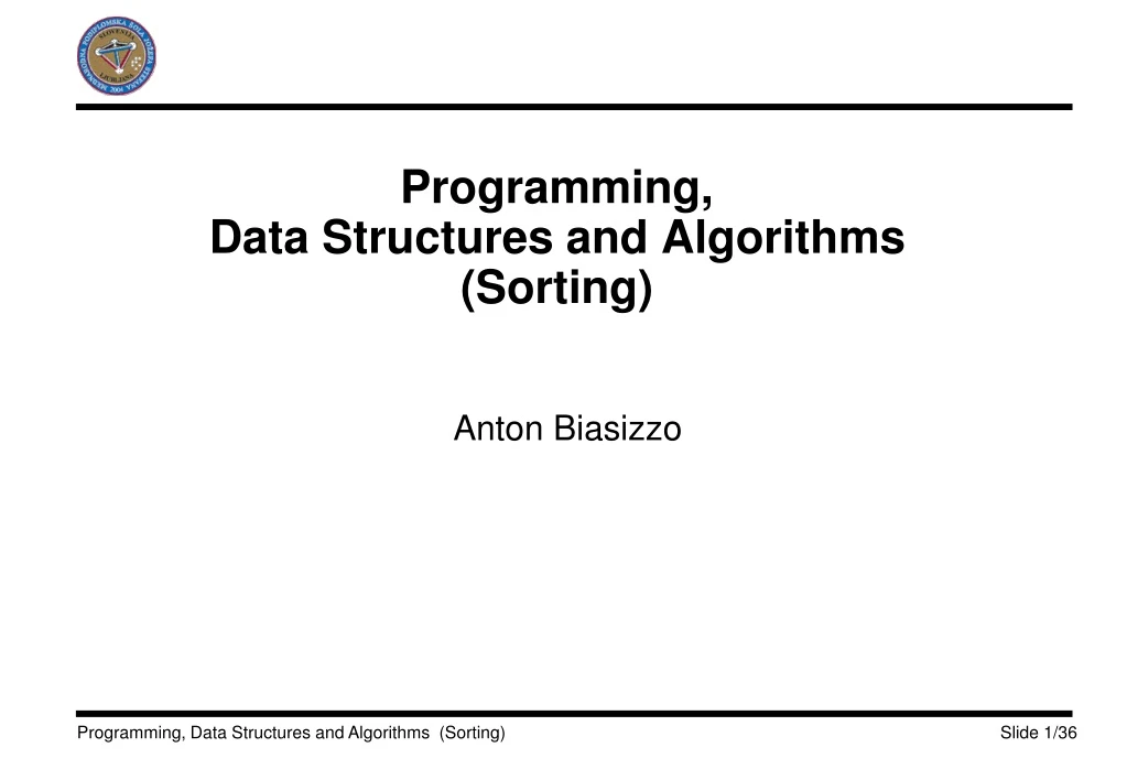 programming data structures and algorithms sorting