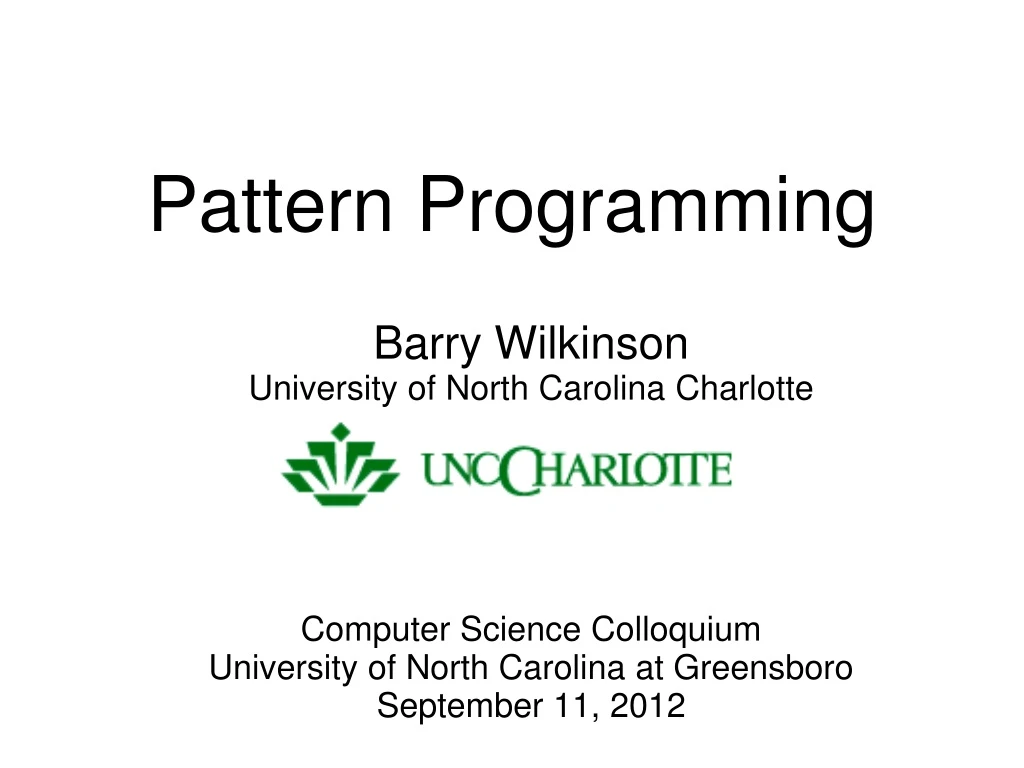 pattern programming barry wilkinson university