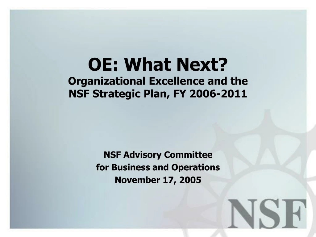 oe what next organizational excellence and the nsf strategic plan fy 2006 2011