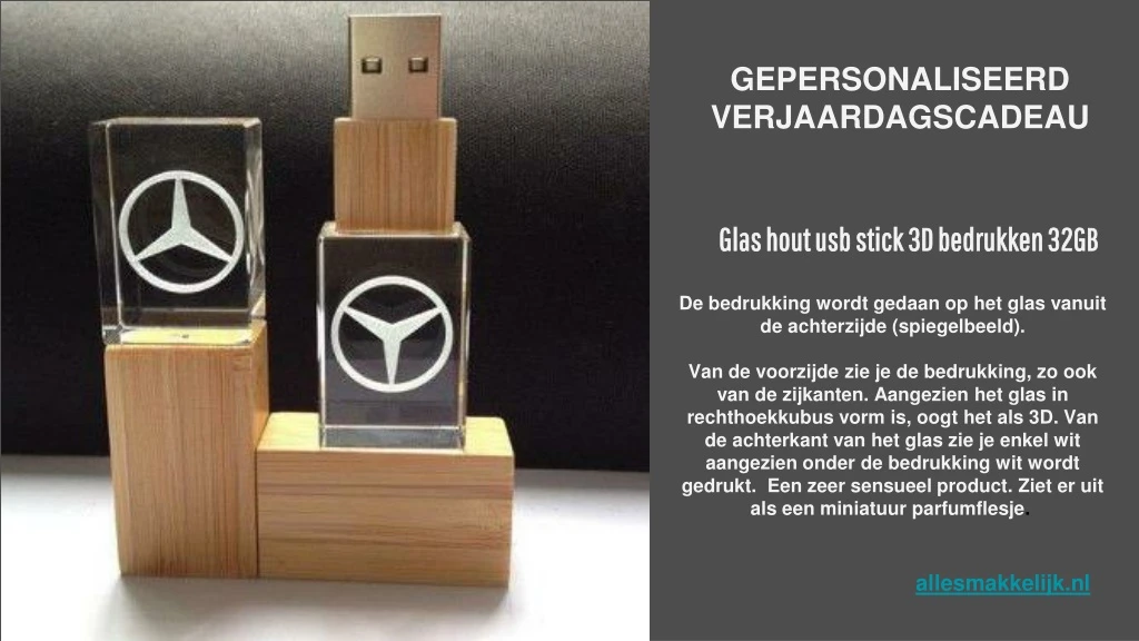 glas hout usb stick 3d bedrukken 32gb