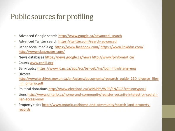 Public sources for profiling