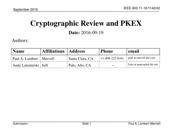 Cryptographic Review and PKEX