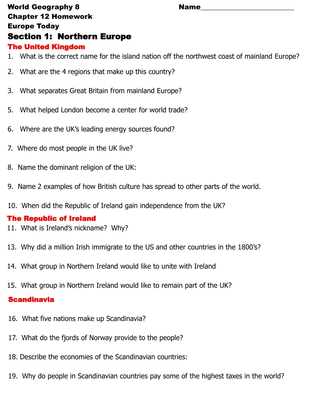 world geography 8 name chapter 12 homework europe
