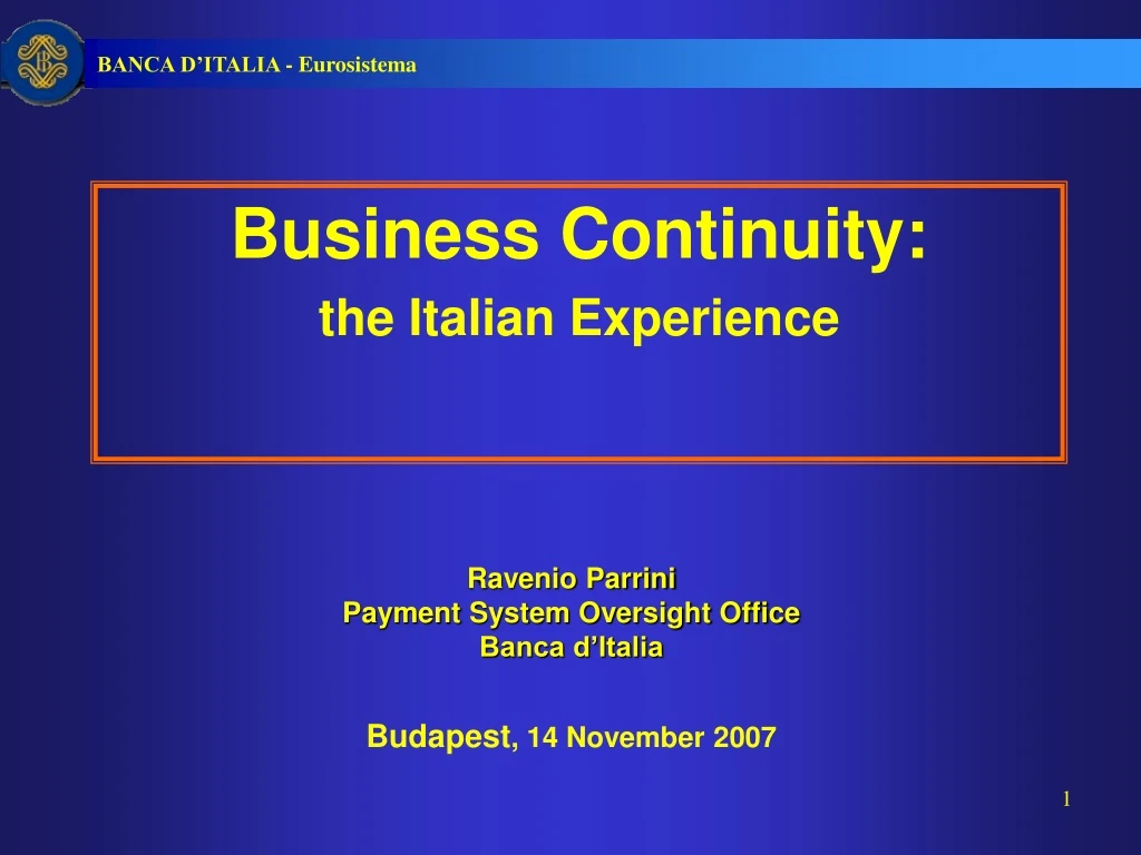 business continuity the italian experience