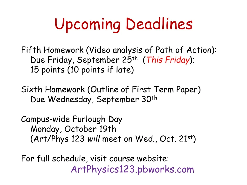 upcoming deadlines