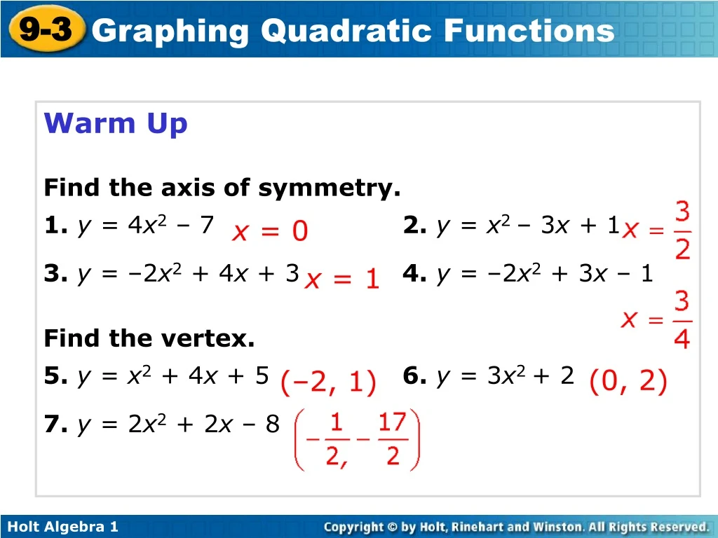 warm up find the axis of symmetry