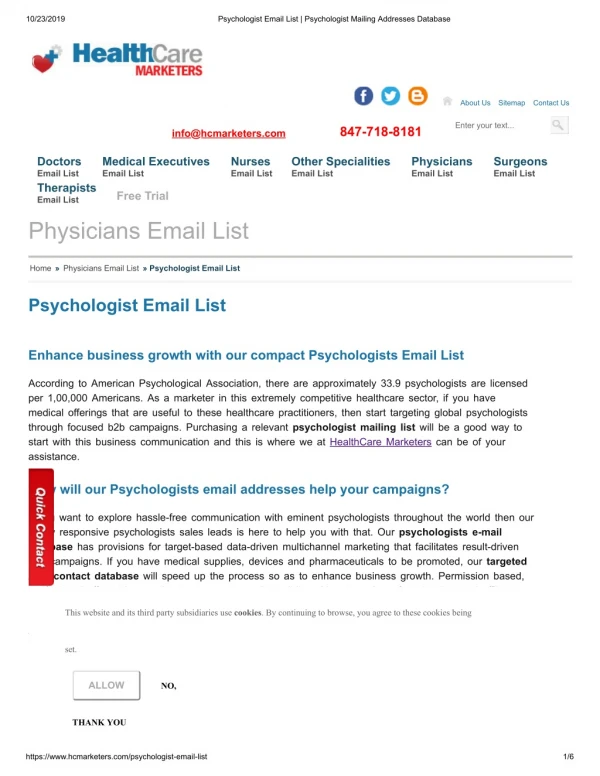 Personalized Psychologist Email List from Healthcare Marketers in USA
