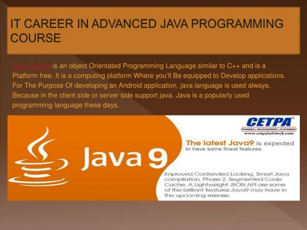 IT CAREER IN ADVANCED JAVA PROGRAMMING COURSE