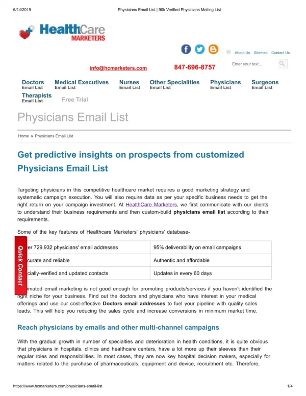 Generate leads that convert with the tele-verified physician mailing address