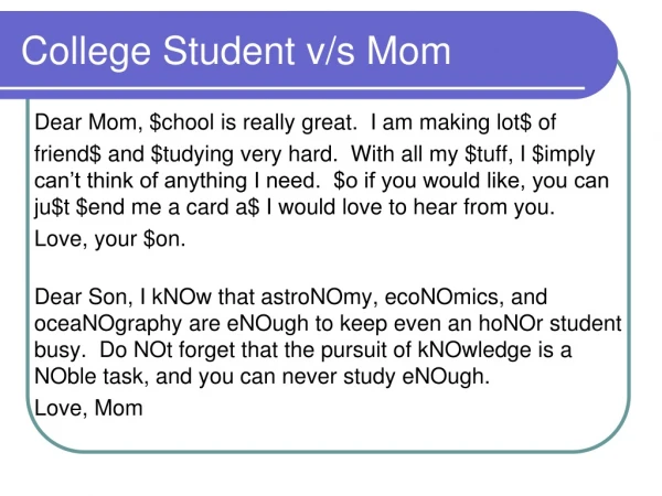 College Student v/s Mom