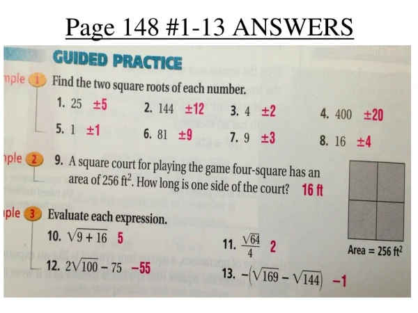 Page 148 #1-13 ANSWERS