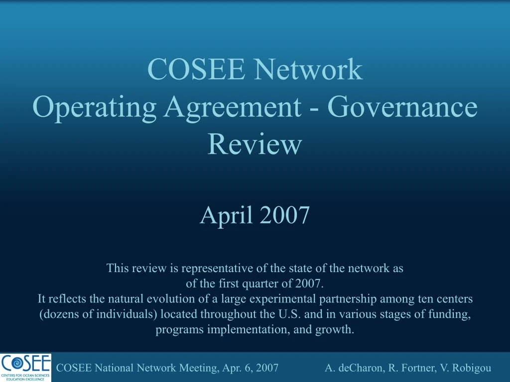 cosee network operating agreement governance