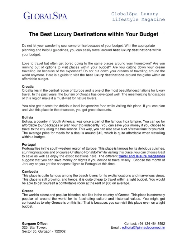 The Best Luxury Destinations within Your Budget