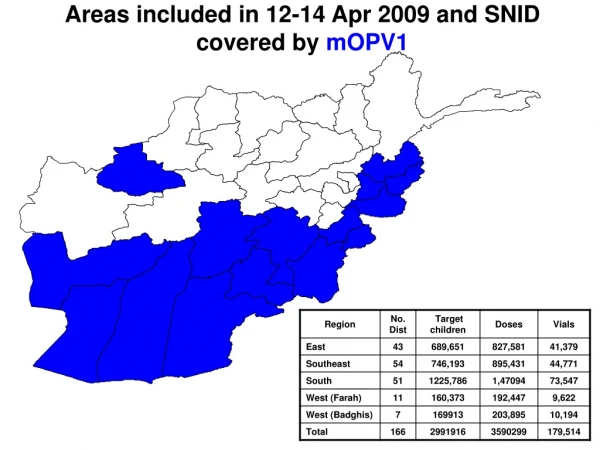 Areas included in 12-14 Apr 2009 and SNID covered by mOPV1