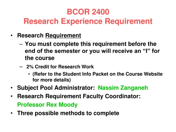 BCOR 2400 Research Experience Requirement