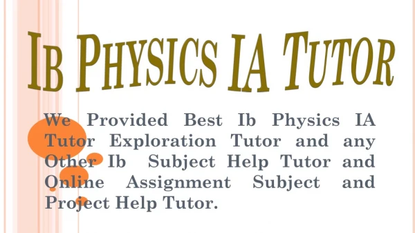 Ib Physics Extended Essay IA Tutor and Project Help 2019
