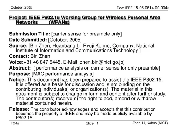 Project: IEEE P802.15 Working Group for Wireless Personal Area Networks (WPANs)